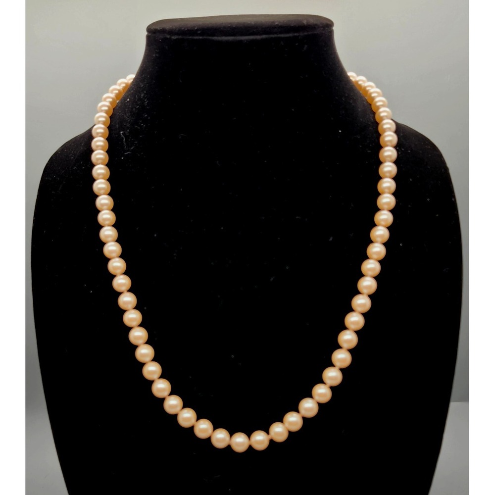 Vintage Champagne Faux Pearl Glass Bead Necklace‎ Estate Costume Jewelry